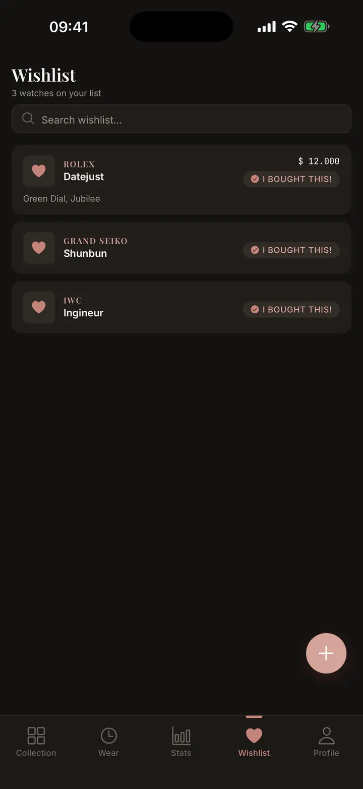 Wishlist screen in Lugs