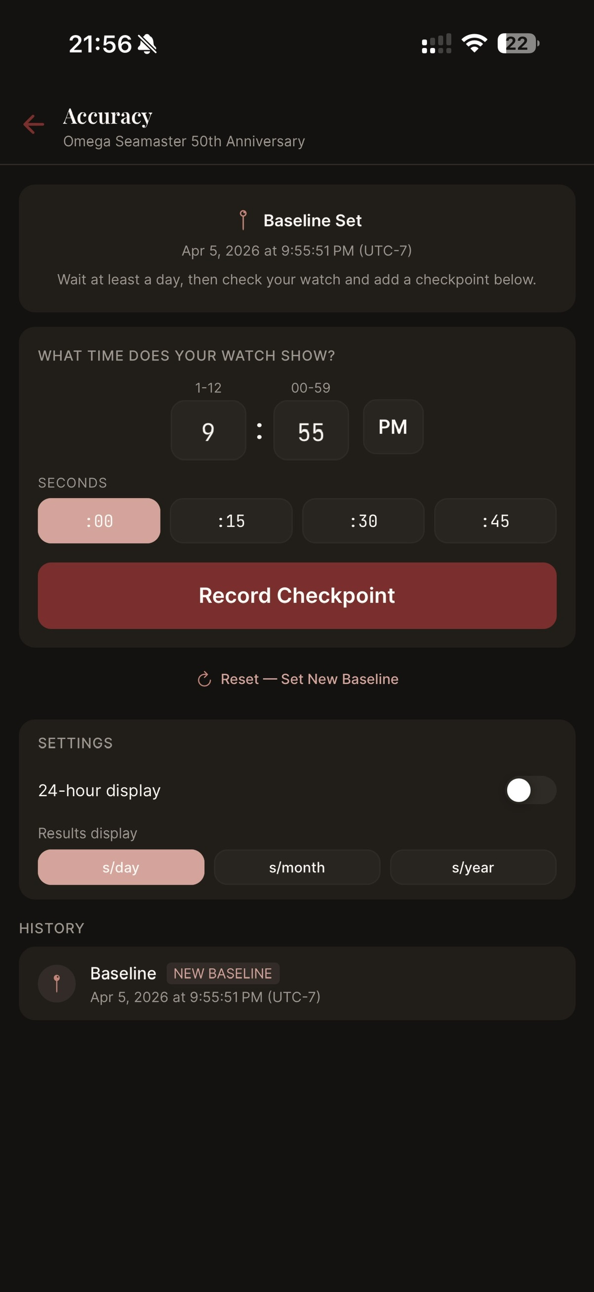 Accuracy tracking with checkpoint recording